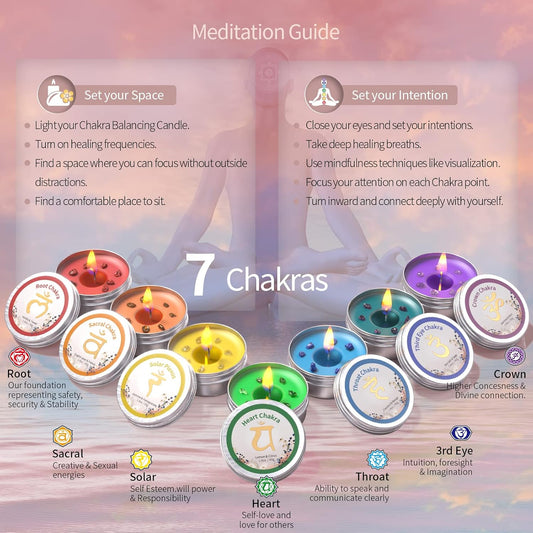 7 Chakra Crystal Scented Candle Gift Set for Women – Meditation & Yoga Candles with Crystals | Spiritual Décor for Relaxation, Mindfulness, Manifestation & Cleansing | Birthday Gift for Her