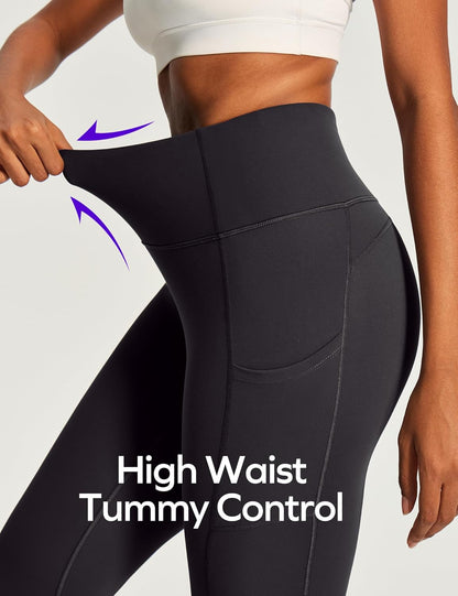 Women’s High-Waisted Gym Leggings with Pockets – 3/4 Cropped Capri Yoga Pants for Workout, Fitness, Running & Exercise