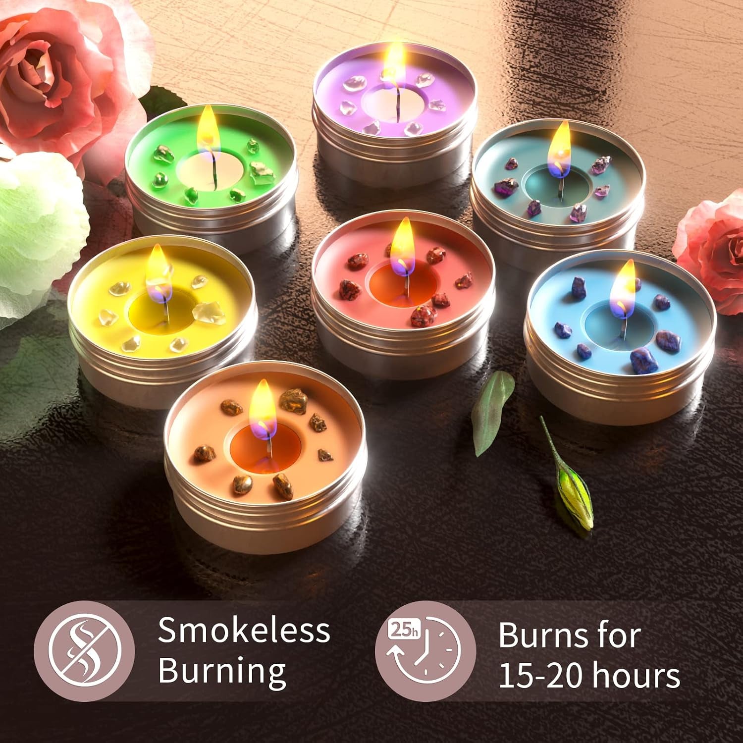 7 Chakra Crystal Scented Candle Gift Set for Women – Meditation & Yoga Candles with Crystals | Spiritual Décor for Relaxation, Mindfulness, Manifestation & Cleansing | Birthday Gift for Her