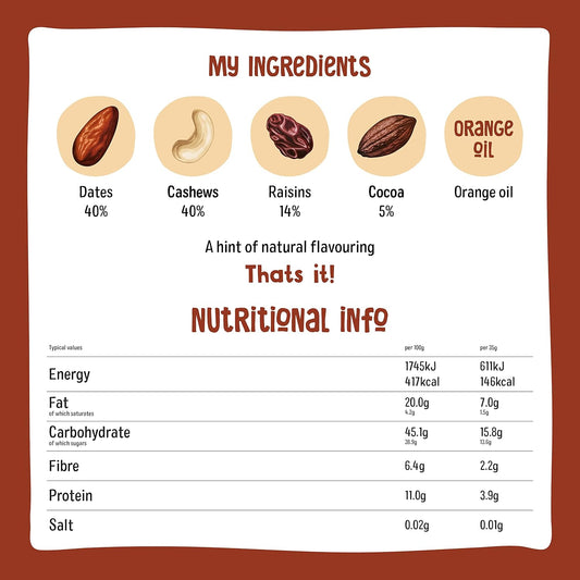 Cocoa Orange Natural Fruit & Nut Bars – Vegan & Gluten-Free Snack Bars, 35g × 18 Bars, Pack of 2