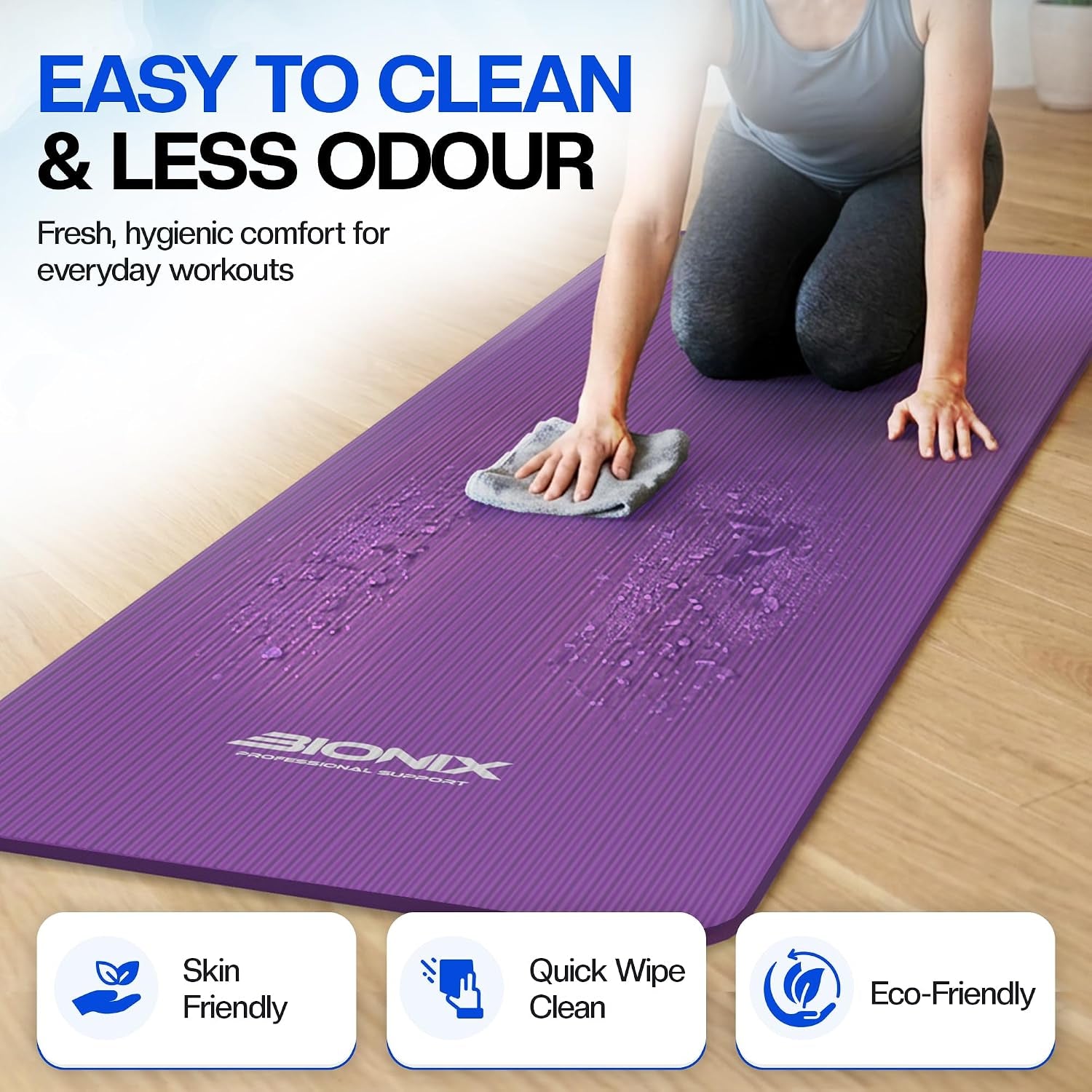Bionix Thick Yoga Mat – 180 x 60cm Non-Slip Exercise & Fitness Mat for Yoga, Pilates, Gym Workouts & Home Training