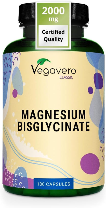 Magnesium Bisglycinate 2000mg – 180 Vegan Capsules | High Bioavailability Magnesium Supplement | Supports Normal Muscle Function, Energy Metabolism & Nervous System