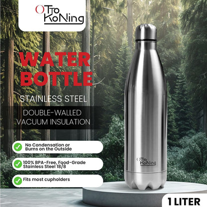 1L Stainless Steel Water Bottle – Vacuum Insulated, Leak-Proof & BPA-Free | 18/8 Steel, Hot 12H & Cold 24H | Gym, Hiking, Cycling & Office