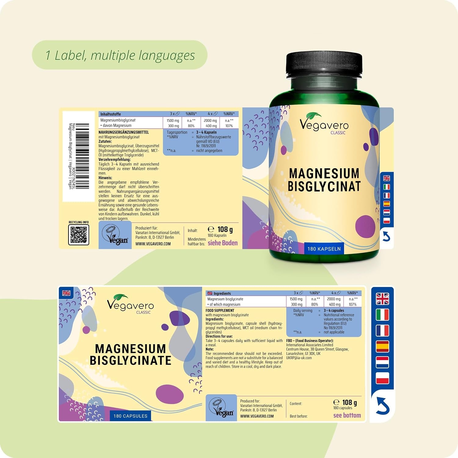 Magnesium Bisglycinate 2000mg – 180 Vegan Capsules | High Bioavailability Magnesium Supplement | Supports Normal Muscle Function, Energy Metabolism & Nervous System