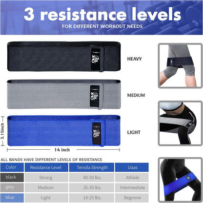 3-Piece Resistance Bands Set for Men & Women – Non-Slip Booty Bands with 3 Resistance Levels for Glutes, Hips, Legs, Yoga, Pilates & Home Fitness
