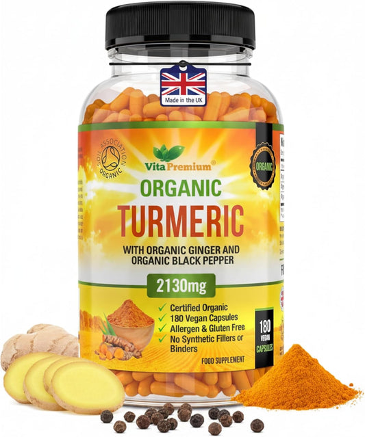 Turmeric, Ginger and Black Pepper Capsules - 180 Organic Capsules
