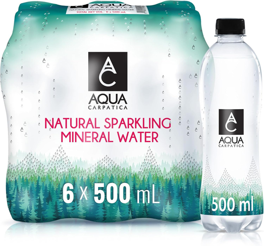 Natural Sparkling Mineral Water, Nitrate-Free, PET, 6X500Ml | Naturally Carbonated from Source, Natural Electrolytes & Bicarbonates, Rich in Calcium & Magnesium, Supports Digestion
