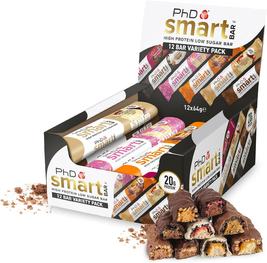 Nutrition Smart Protein Bars – 12 × 64g Variety Pack | 20g Protein per Bar, Low Sugar & Low Calorie | High-Protein Snacks