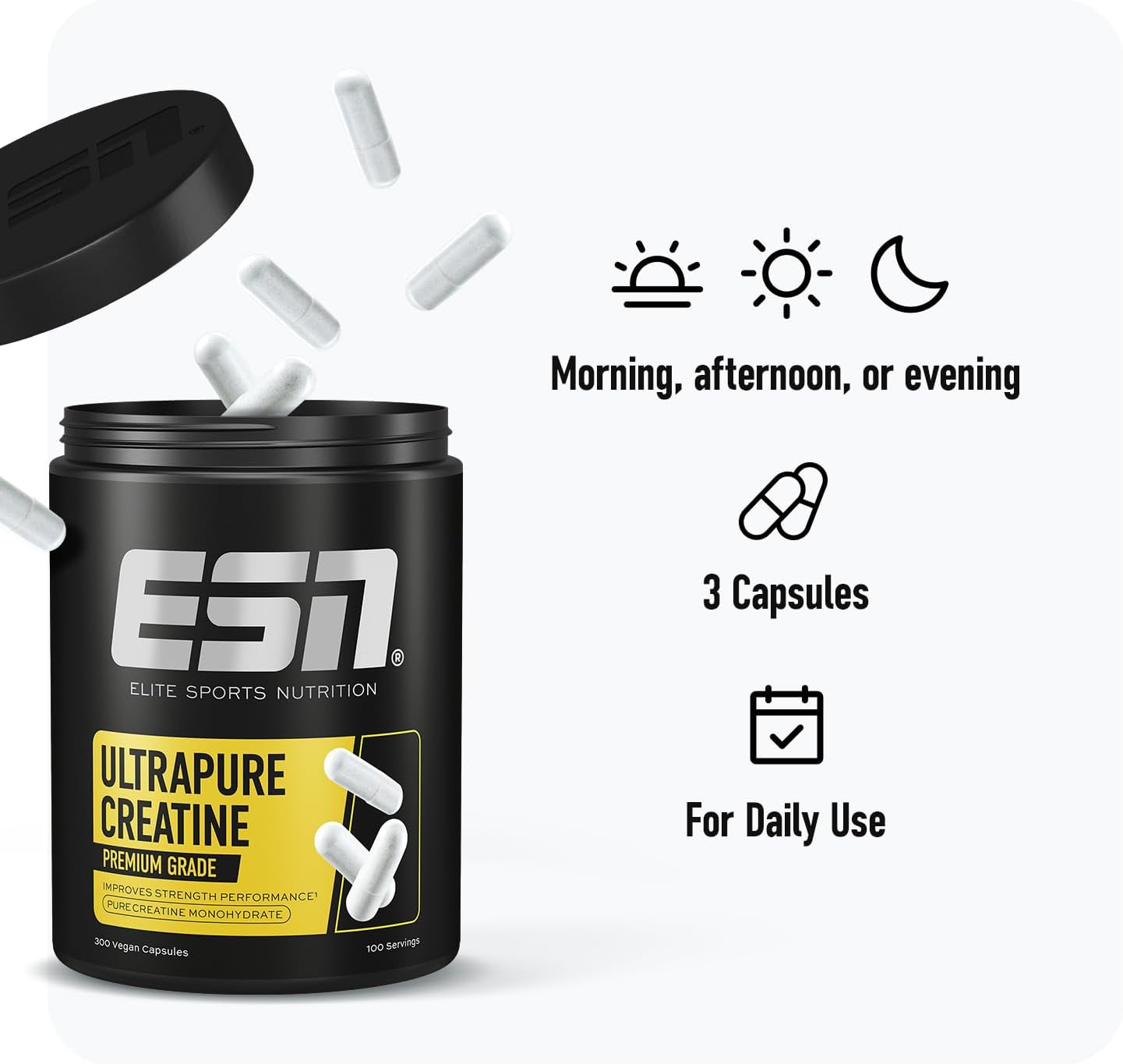 Creatine Giga Caps, 300 Capsules, 0.77 Lbs, 100 Servings | Creatine Monohydrate - Vegan - Made in Germany, Laboratory Tested