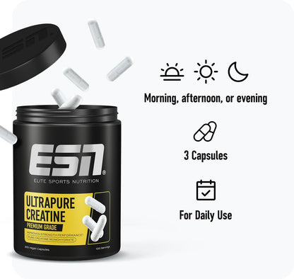 Creatine Giga Caps, 300 Capsules, 0.77 Lbs, 100 Servings | Creatine Monohydrate - Vegan - Made in Germany, Laboratory Tested