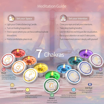 7 Chakra Crystal Scented Candle Gift Set for Women – Meditation & Yoga Candles with Crystals | Spiritual Décor for Relaxation, Mindfulness, Manifestation & Cleansing | Birthday Gift for Her