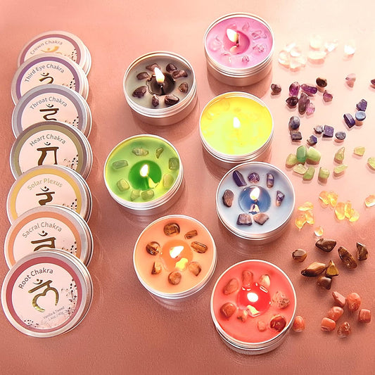 7 Chakra Crystal Scented Candle Gift Set for Women – Meditation & Yoga Candles with Crystals | Spiritual Décor for Relaxation, Mindfulness, Manifestation & Cleansing | Birthday Gift for Her