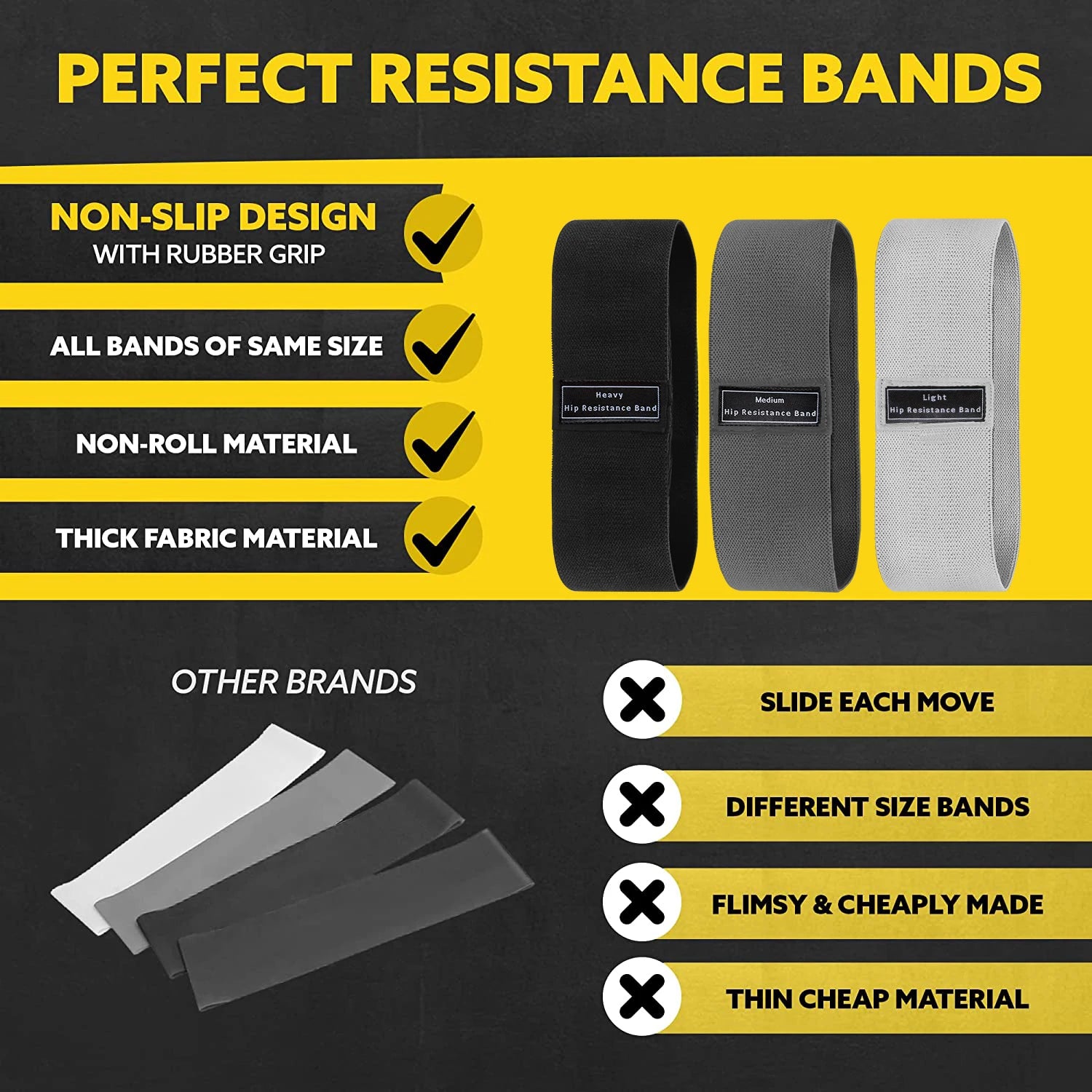 Fabric Resistance Bands for Glutes & Thighs – Elastic Hip Booty Loop Bands for Squats, Leg Workouts, Yoga, Fitness & Home Gym Training