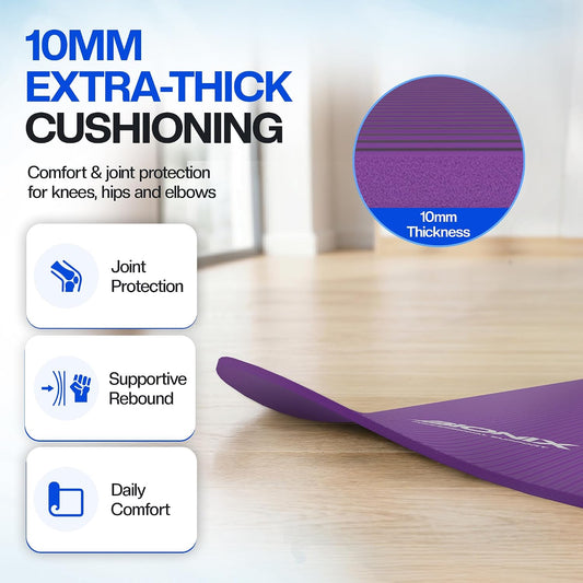 Bionix Thick Yoga Mat – 180 x 60cm Non-Slip Exercise & Fitness Mat for Yoga, Pilates, Gym Workouts & Home Training
