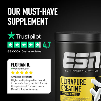Creatine Giga Caps, 300 Capsules, 0.77 Lbs, 100 Servings | Creatine Monohydrate - Vegan - Made in Germany, Laboratory Tested