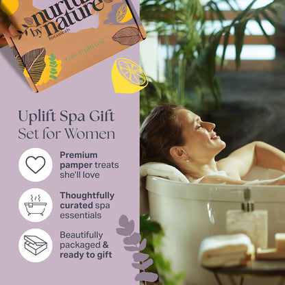 Nurture by Nature Pamper Gift Set for Women – 6-Piece Vegan Spa Hamper | Soy Candle, Bath Salts, Bath Bomb, Body Scrub, Hand Cream & Soap | Lemongrass, Ginger & Eucalyptus