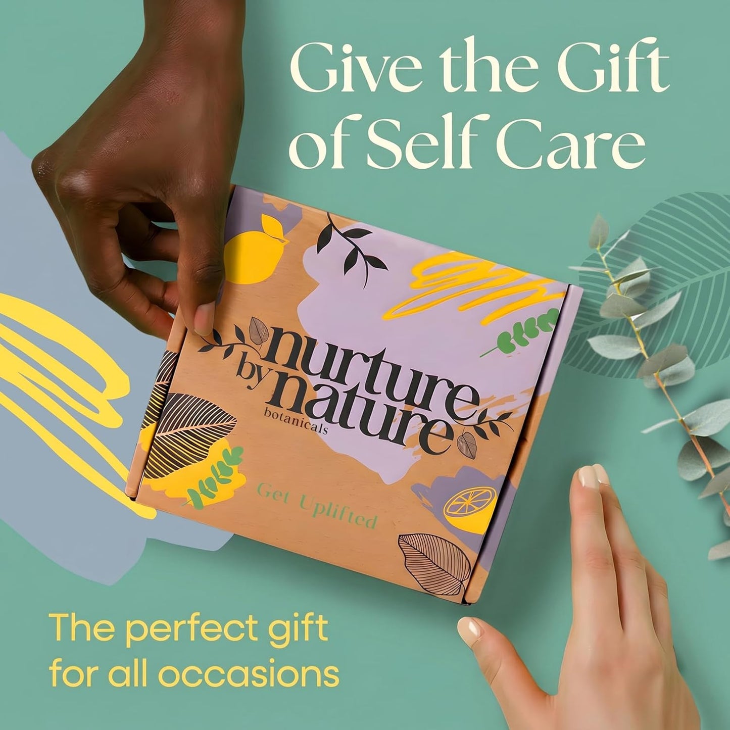 Nurture by Nature Pamper Gift Set for Women – 6-Piece Vegan Spa Hamper | Soy Candle, Bath Salts, Bath Bomb, Body Scrub, Hand Cream & Soap | Lemongrass, Ginger & Eucalyptus