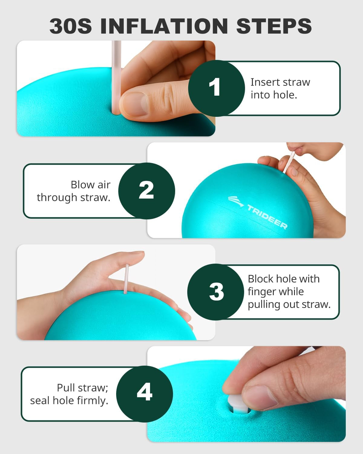 23cm / 9" Pilates Exercise Ball – Anti-Burst Mini Yoga Ball, 120kg Capacity for Core Strength, Balance, Fitness & Physical Therapy – Inflatable Straw Included