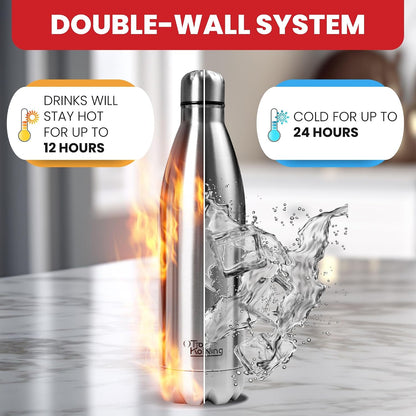 1L Stainless Steel Water Bottle – Vacuum Insulated, Leak-Proof & BPA-Free | 18/8 Steel, Hot 12H & Cold 24H | Gym, Hiking, Cycling & Office