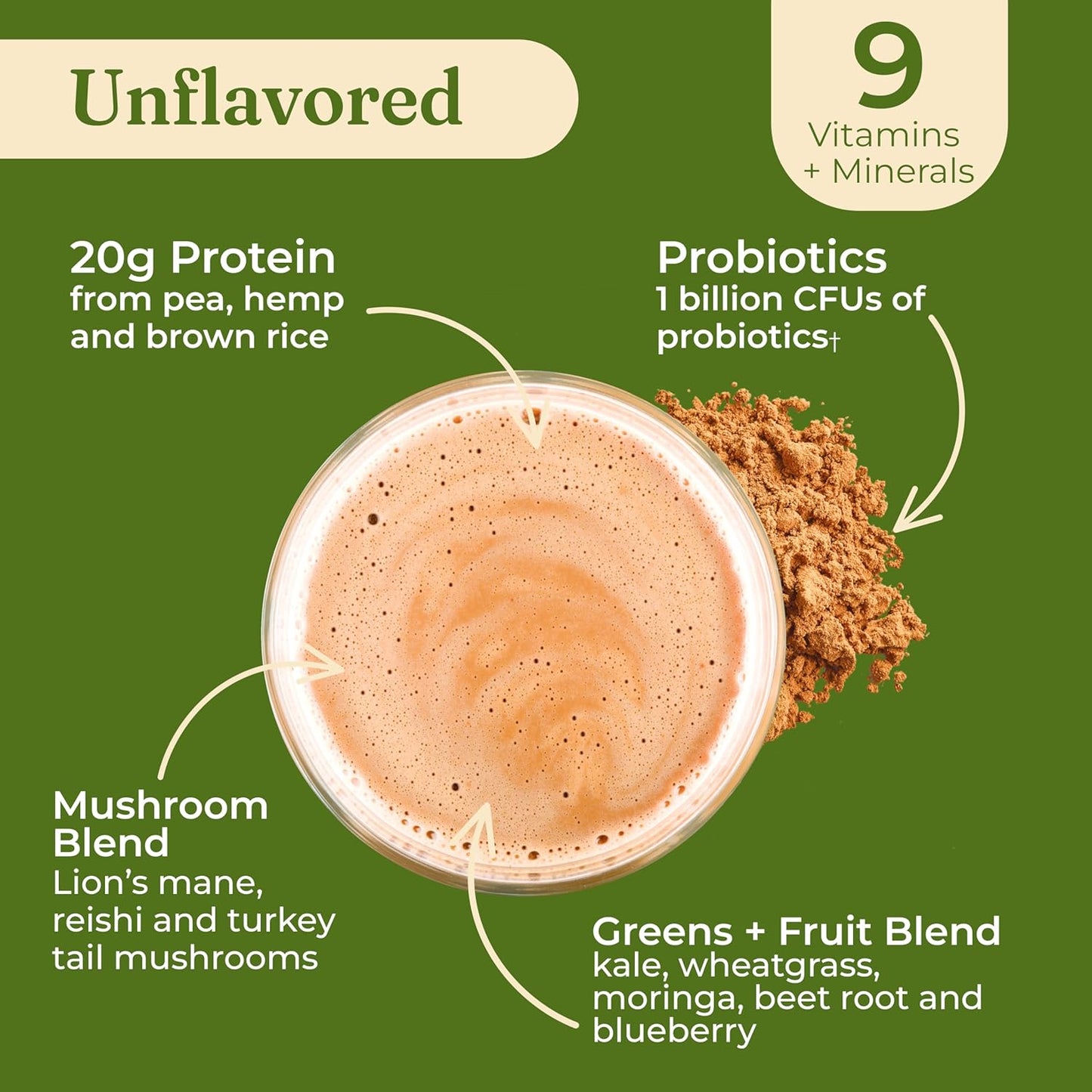 Organic Plant-Based Protein Powder | Clean Vegan Protein Elevated with Lion’S Mane, Chaga, Cordyceps and More for Brain Function and Immune Support | Unflavored, 16.9 Oz