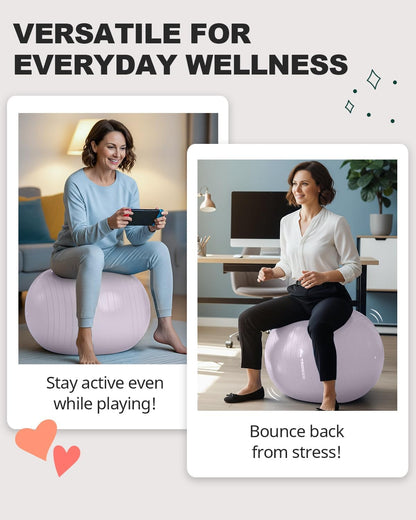 Professional Exercise & Yoga Ball with Pump – Anti-Burst Heavy Duty Gym Ball for Pilates, Fitness, Core Training, Balance & Office Chair