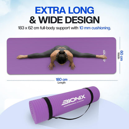 Bionix Thick Yoga Mat – 180 x 60cm Non-Slip Exercise & Fitness Mat for Yoga, Pilates, Gym Workouts & Home Training