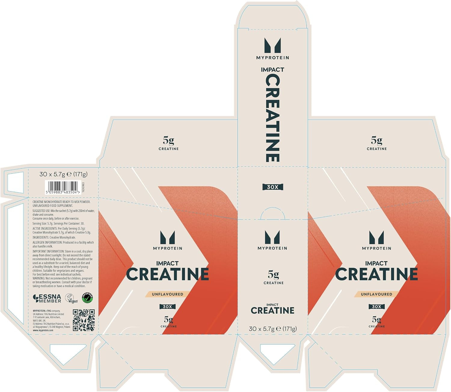 Impact Creatine Sachets | 30 X 5G (30 Servings) | Single-Serve Pure Micronised Creatine Monohydrate Powder | 5G per Serving | Supports High-Intensity Training & Recovery | Unflavoured