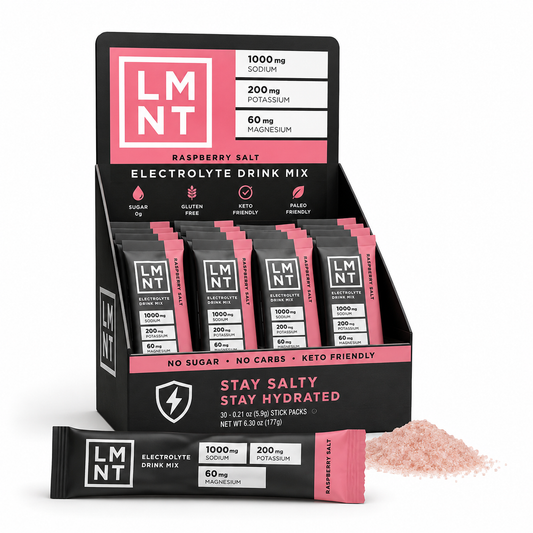 LMNT Raspberry Salt Electrolyte Drink Mix – 30 Stick Packs