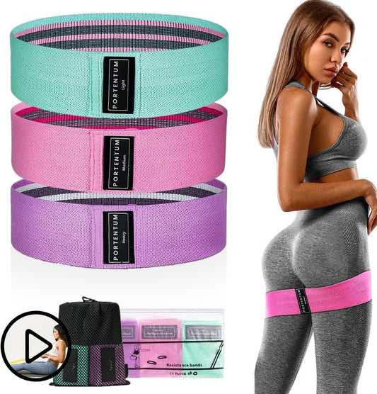 3-Piece Resistance Bands Set – Elastic Exercise Bands for Legs, Glutes, Yoga, Pilates & Strength Training – Exercise Video Included