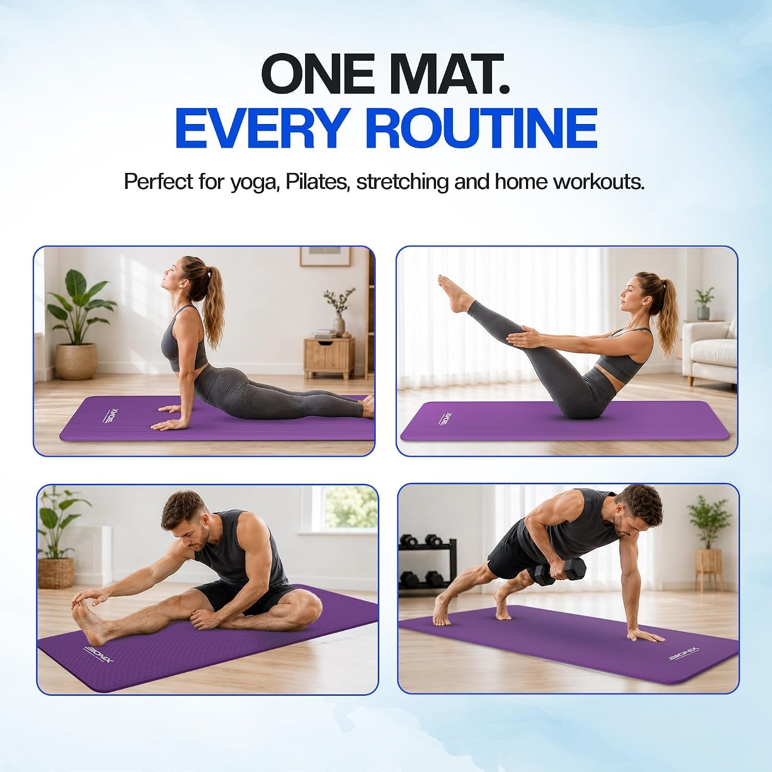 Bionix Thick Yoga Mat – 180 x 60cm Non-Slip Exercise & Fitness Mat for Yoga, Pilates, Gym Workouts & Home Training