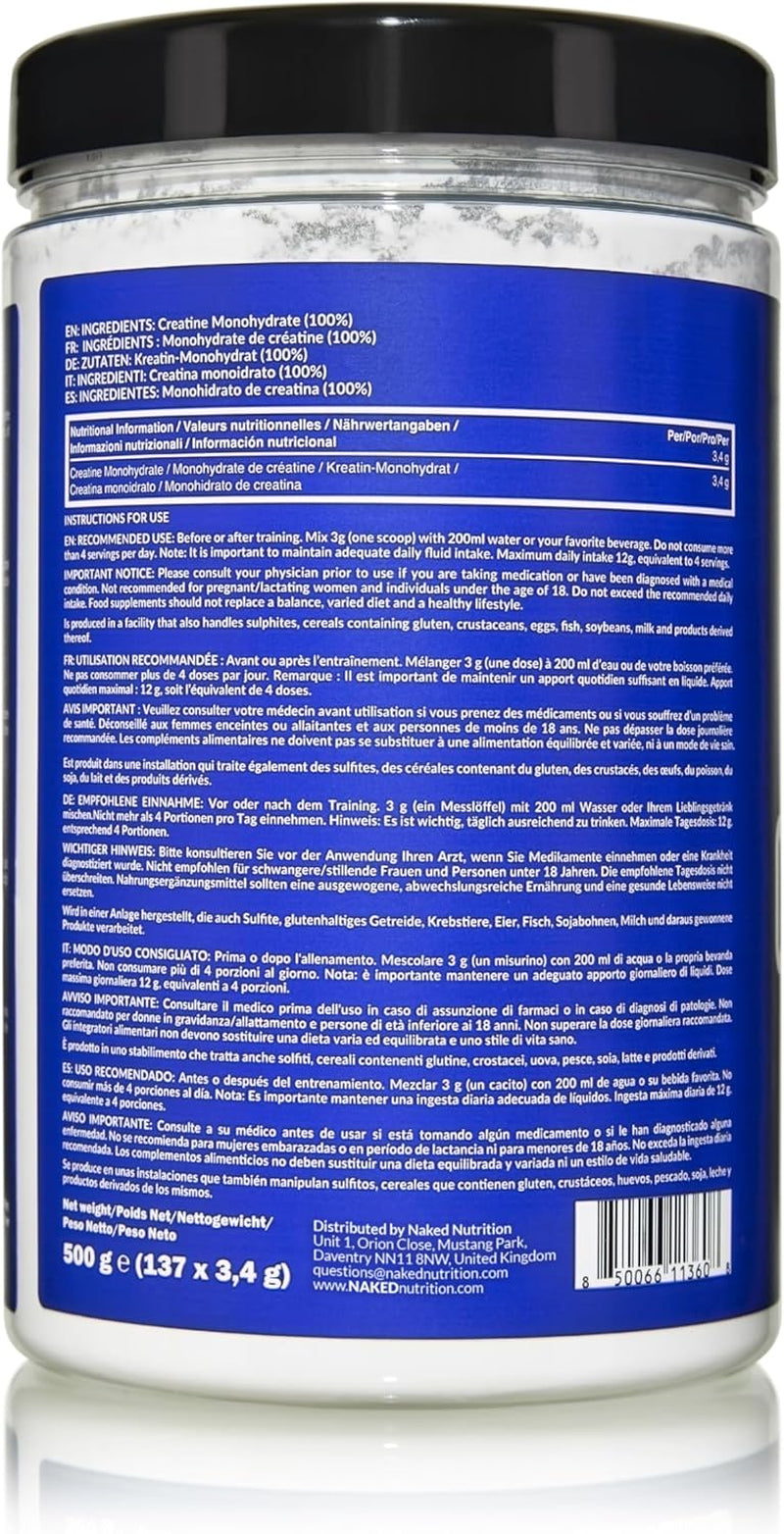 Pure Micronized Creatine Monohydrate Powder 500g – Unflavoured Vegan Creatine | No GMO, Gluten, Soy or Additives | 147 Servings