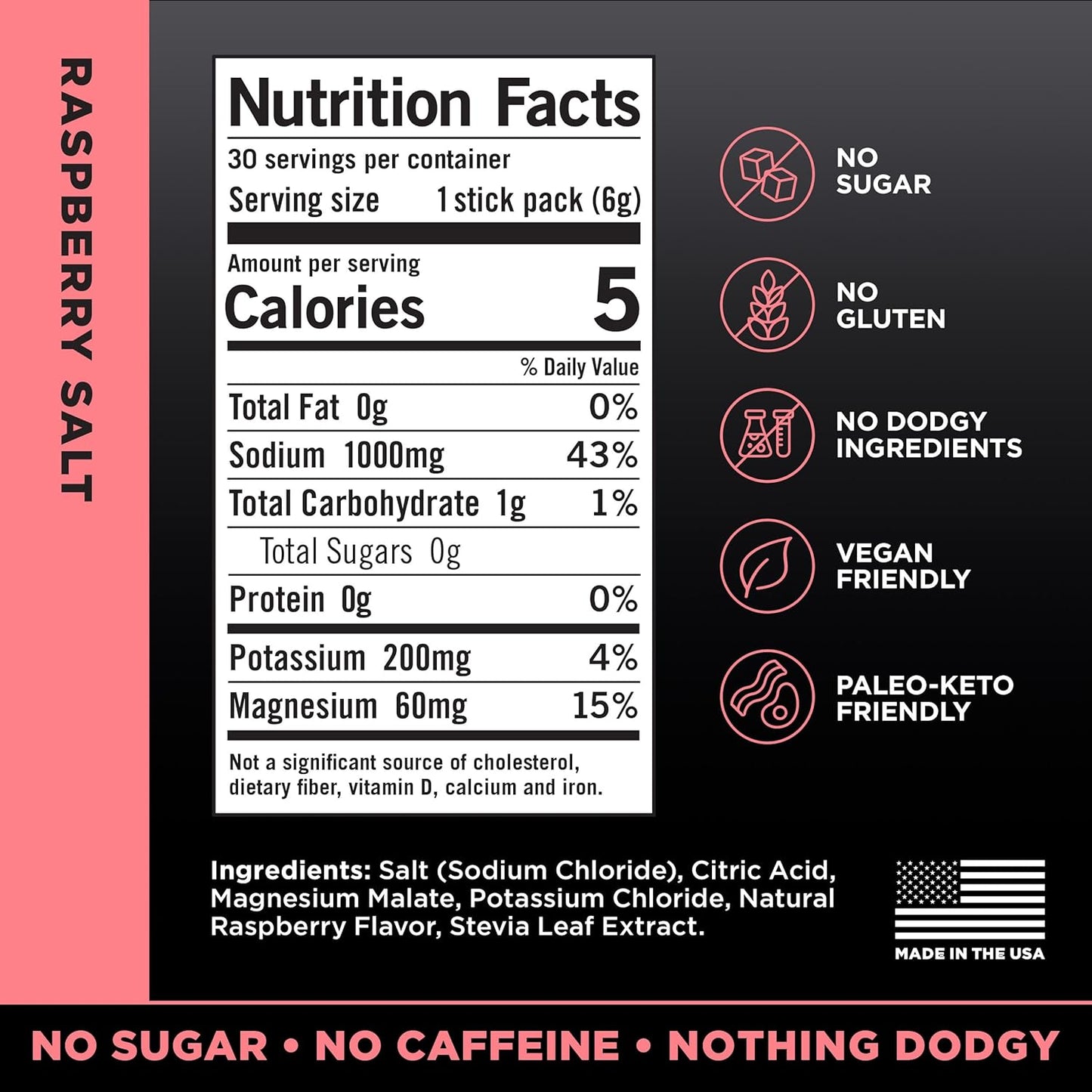 LMNT Zero Sugar Electrolyte Drink Mix – Raspberry Salt, Hydration Powder with Sodium, Potassium & Magnesium – 30 Stick Packs