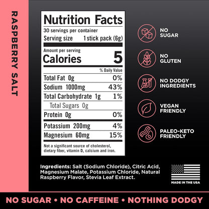 LMNT Zero Sugar Electrolyte Drink Mix – Raspberry Salt, Hydration Powder with Sodium, Potassium & Magnesium – 30 Stick Packs