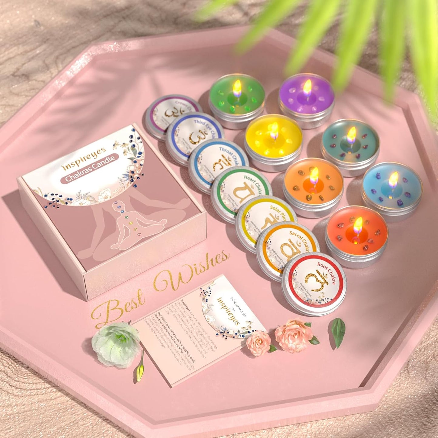 7 Chakra Crystal Scented Candle Gift Set for Women – Meditation & Yoga Candles with Crystals | Spiritual Décor for Relaxation, Mindfulness, Manifestation & Cleansing | Birthday Gift for Her