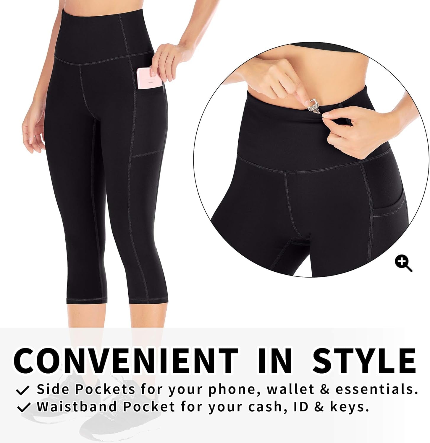 Women’s High-Waisted Gym Leggings with Pockets – 3/4 Cropped Capri Yoga Pants for Workout, Fitness, Running & Exercise