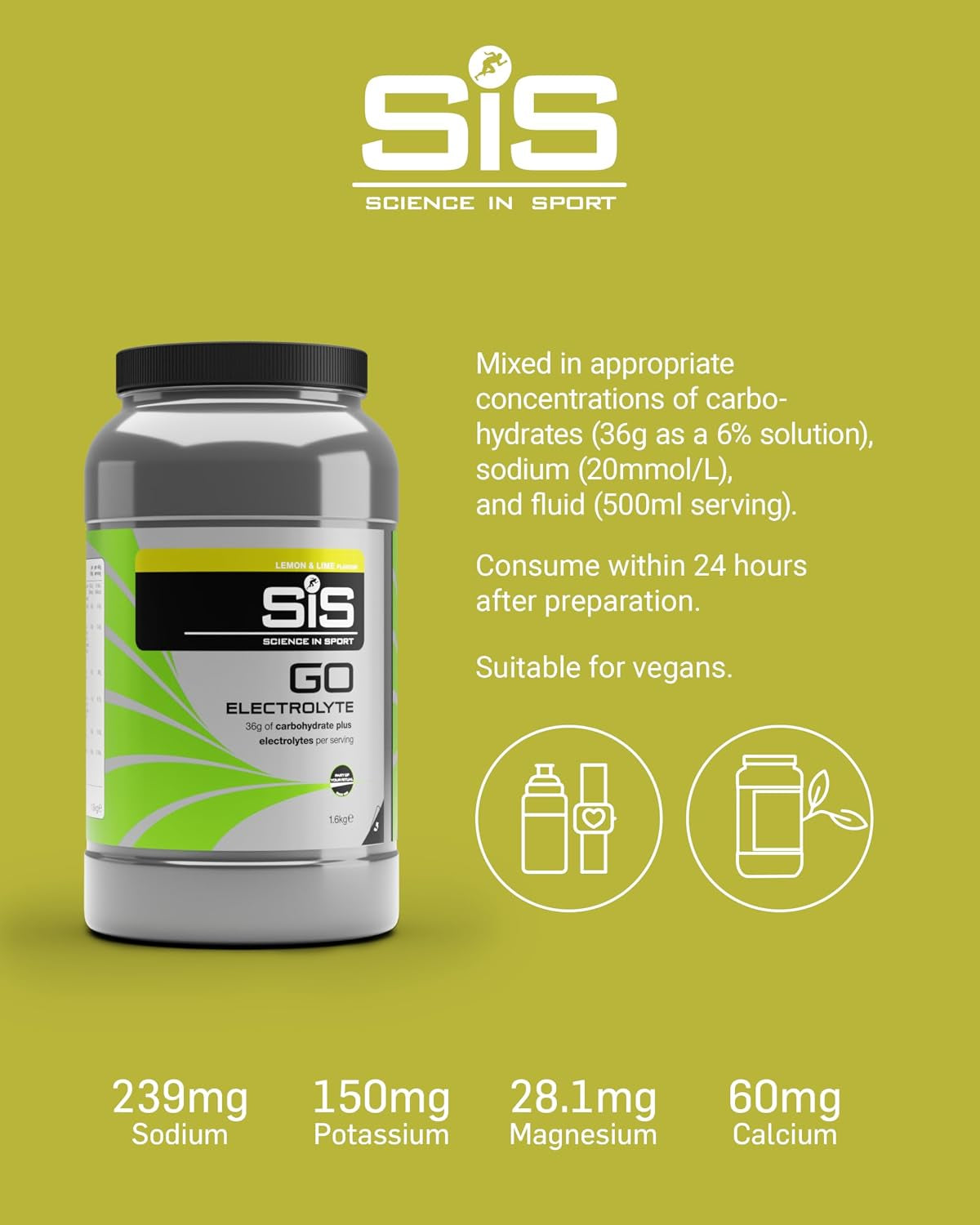 GO Electrolyte Powder, Lemon & Lime, 1.6 Kg | Advanced Electrolyte Formula, 4 Key Electrolytes, Sports Hydration & Fast-Acting Energy, 36G Carbohydrates per Serving