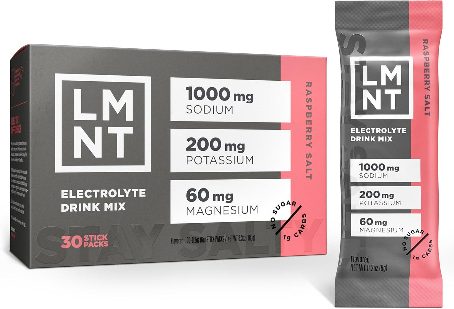 LMNT Zero Sugar Electrolyte Drink Mix – Raspberry Salt, Hydration Powder with Sodium, Potassium & Magnesium – 30 Stick Packs