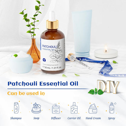 Patchouli Essential Oil for Diffuser,Aromatherapy,Skin&Hair Care | for Facial Care, Hair Use, Aroma Diffuser, Candle Craft,Soap Making&Diy Perfume-Daily Bottle 30Ml/1 Fl Oz
