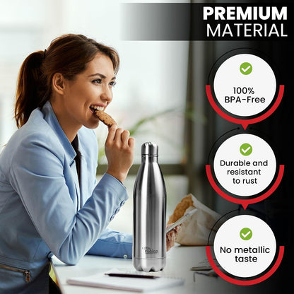 1L Stainless Steel Water Bottle – Vacuum Insulated, Leak-Proof & BPA-Free | 18/8 Steel, Hot 12H & Cold 24H | Gym, Hiking, Cycling & Office