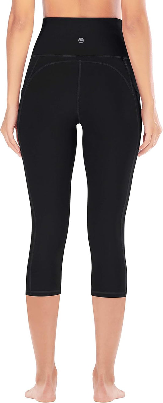 Women’s High-Waisted Gym Leggings with Pockets – 3/4 Cropped Capri Yoga Pants for Workout, Fitness, Running & Exercise