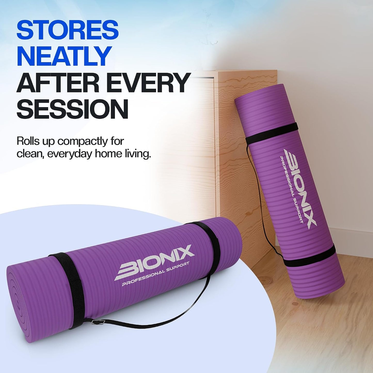 Bionix Thick Yoga Mat – 180 x 60cm Non-Slip Exercise & Fitness Mat for Yoga, Pilates, Gym Workouts & Home Training