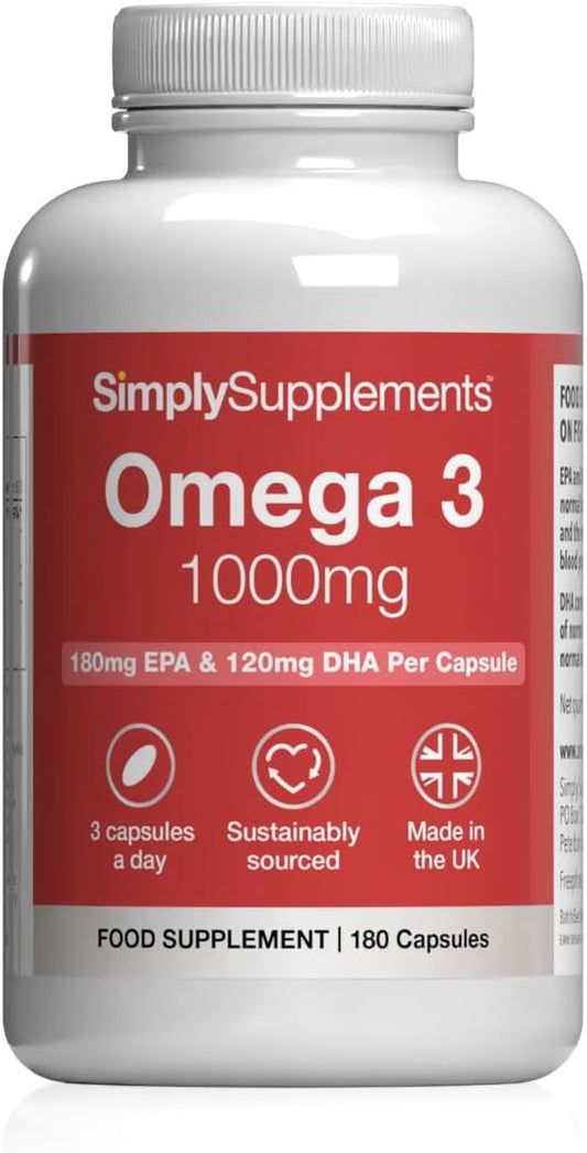 Pure Omega 3 1000Mg | 180 Capsules | 540Mg EPA & 360Mg DHA per Serving | EPA & DHA Support Normal Heart Function | DHA Supports Normal Brain Function and Vision | UK Made