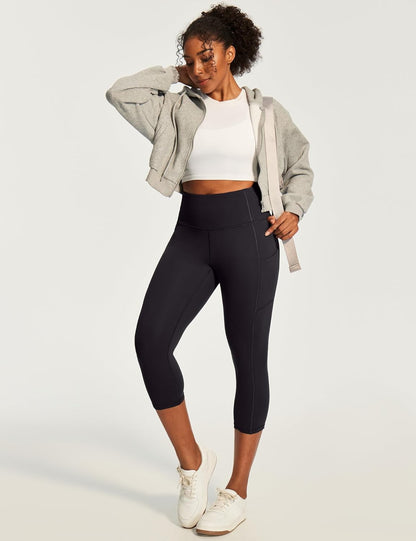 Women’s High-Waisted Gym Leggings with Pockets – 3/4 Cropped Capri Yoga Pants for Workout, Fitness, Running & Exercise