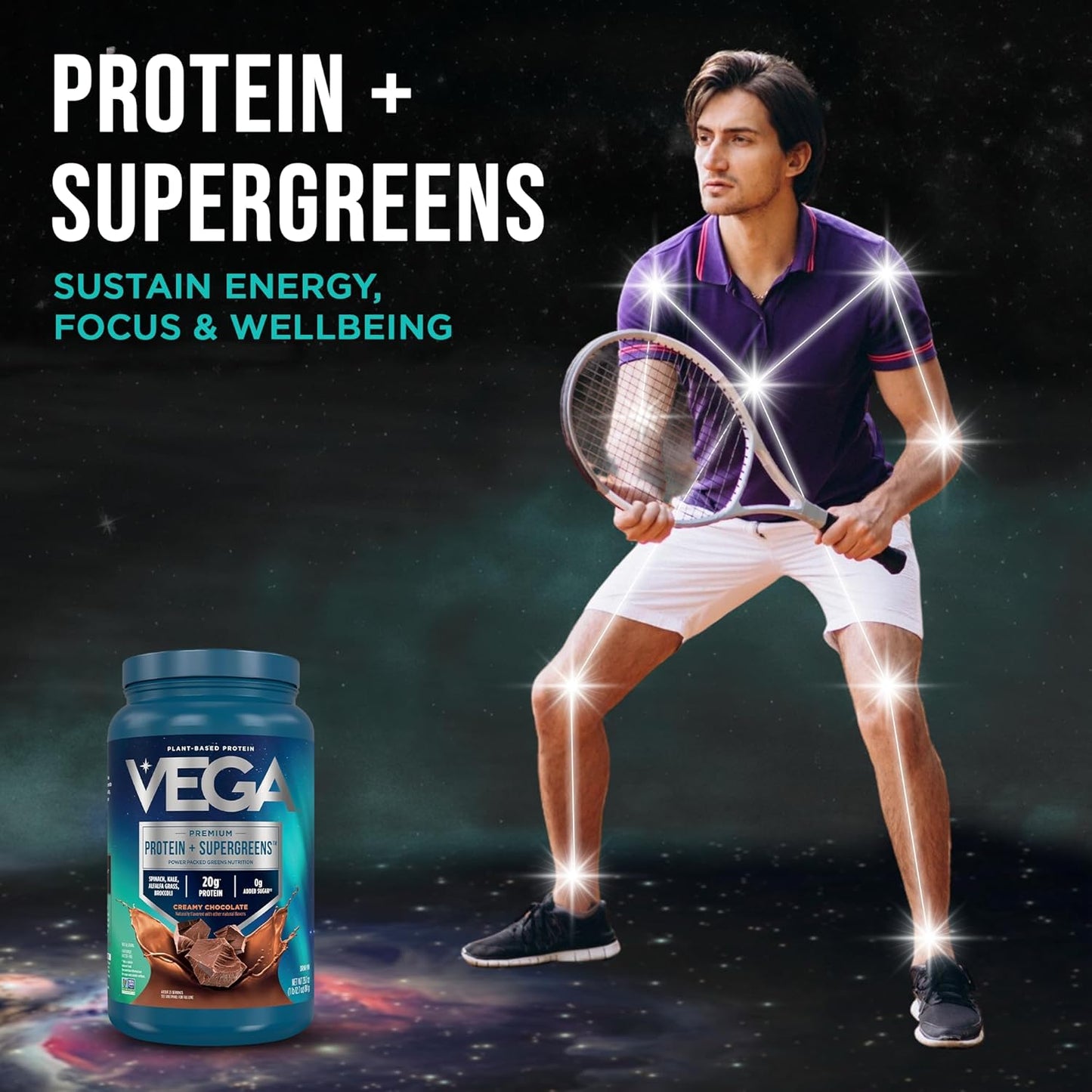Premium Protein + Supergreens, Chocolate – 20G n Protein, Dairy & Gluten Free, 28.8 Oz (25 Servings)